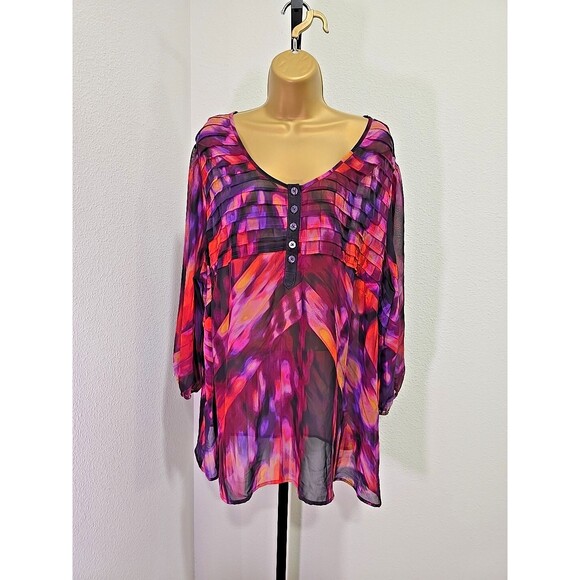 Boho Fairy Artsy Flowy Sheer Colorful Roomy Purple Pink Popover Blouse Womens 3X - Picture 1 of 8